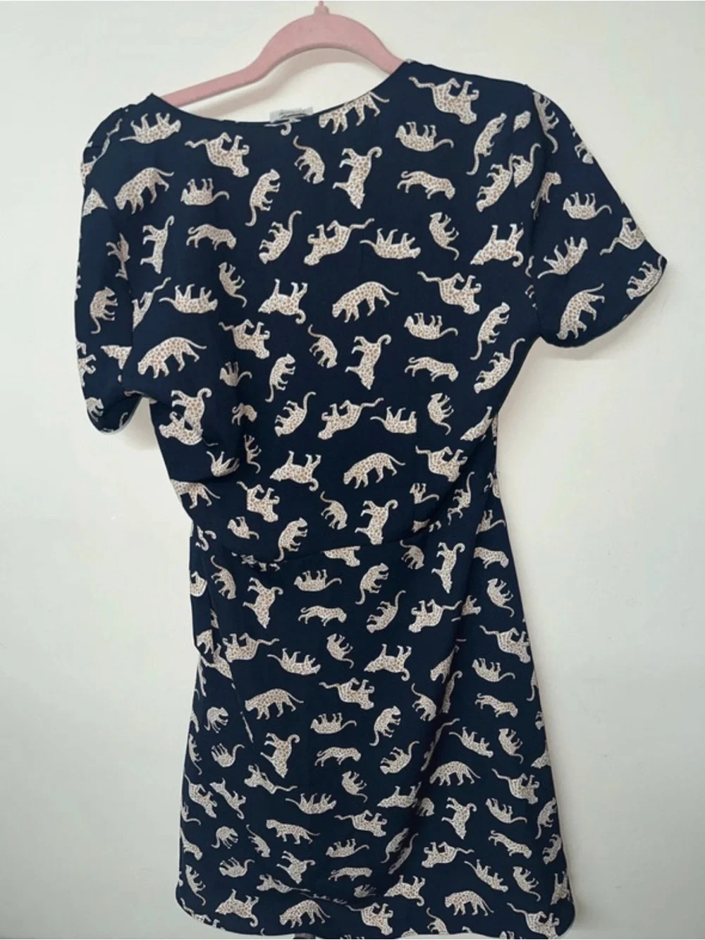 J. Crew Navy Wrap Midi Dress with Cream Leopard Print